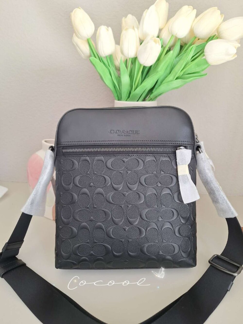 NWT Coach Men's Houston Flight 4009 Signature Leather Messenger Bag In BLACK